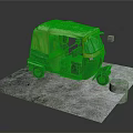 Detailed Green and Yellow Tuk Tuk with Canopy on Gray Display Platform