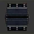 Futuristic Tactical Weapon With Modular Metallic Structure Blue Black Finish And Yellow Warning Accents