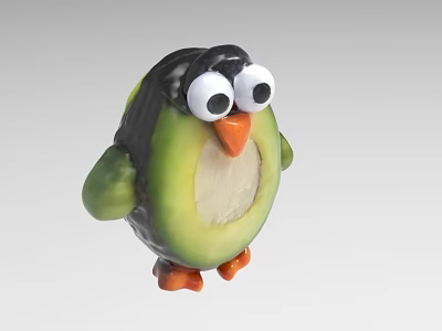 Adorable Avocado Penguin Figurine Featuring Green Body Black Head White Eyes And Orange Feet 3d model