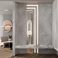 Modern Entryway Hallway With LED Strip Lights Wall Mirror Marble Shelf And Circular Decor