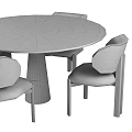 Modern Round Dining Table Set With Light Gray Upholstered Chairs And Black Legs 3d model