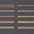 Various Decorative Carving Patterns On Gold Colored Strips For Design Projects 3d model