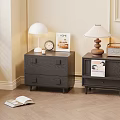 Dark Wooden Bedside Tables with Table Lamps Alarm Clock Books and Radio in Modern Bedroom