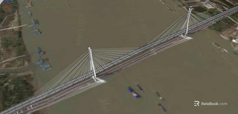 Modern Cable Stayed Bridge With Tall Towers And Steel Cables Spanning Across Water 3d model 