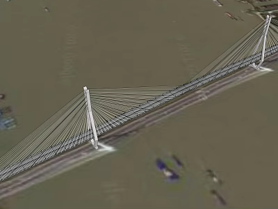 Modern Cable Stayed Bridge With Tall Towers And Steel Cables Spanning Across Water 3d model