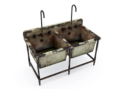Vintage Double Washbasin With Metal Stand Textured Surface And Two Faucets 3d model