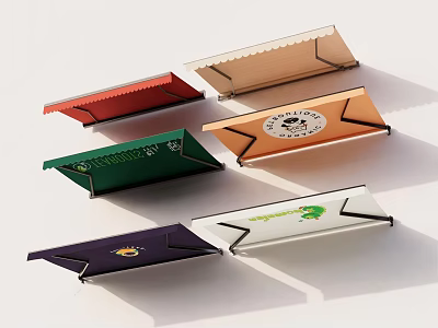 Various Colored Outdoor Awnings With Unique Logos Diverse Designs And Durable Fabric 3d model