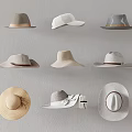 Stylish Hats Various Styles and Colors Arranged on Gray Wall Display for Fashion Accessory Collection
