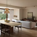 Modern Living Dining Room Interior With Open Concept Sofa Wooden Coffee Table And Dining Chairs
