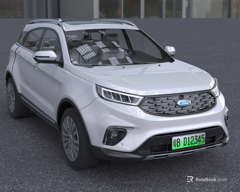 White Ford SUV With Green License Plate And Modern Exterior Design Elements 3d model 