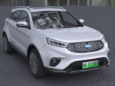 White Ford SUV With Green License Plate And Modern Exterior Design Elements 3d model
