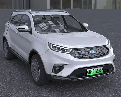 White Ford SUV With Green License Plate And Modern Exterior Design Elements 3d model