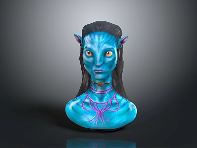 Fictional Alien Character With Blue Skin Pointed Ears Long Black Hair And Chest Patterns 3d model