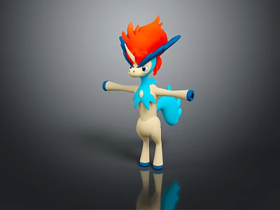 Game Movie Character 3D Model with Red Flame Mane Blue Horn Cream Body Standing Pose 3d model