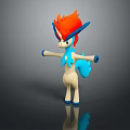 Game Movie Character 3D Model with Red Flame Mane Blue Horn Cream Body Standing Pose