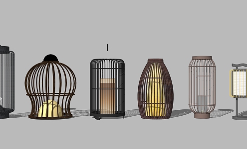 New Chinese Landscape Lamp Birdcage Landscape Lamp 3d model