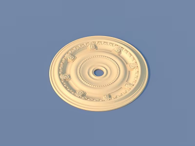 Elegant Cream Ceiling Medallion Featuring Ornate Carvings And Central Mounting Hole 3d model