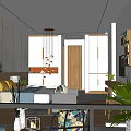 Modern Hotel Room Interior With Comfortable Bed Sofa Chandelier And Green Plants