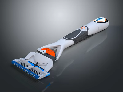 Gillette Men's Razor With White Orange Handle And Multi Blade System 3d model