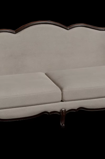 Beige Two Seater Sofa With Dark Wooden Carved Frame And Classical Design 3d model