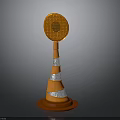 Orange Traffic Cone With White Reflective Stripes And Round Top Reflector For Road Safety