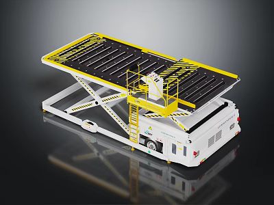 Mechanical Lifting Platform With Yellow Safety Rails And Black Panel Surface 3d model