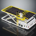 Mechanical Lifting Platform With Yellow Safety Rails And Black Panel Surface