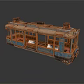 Vintage Tram With Retro Design Blue And Brown Carriage Windows Seats And Roof Equipment