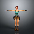 3D Female Character With Red Hair Red Goggles Green Tank Top Brown Shorts And Knives