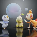 Cute Cartoon Characters Playing With Large Transparent Bubble And Small Bubbles On Black Background 3d model