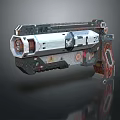 Pixelated Sci Fi Weapon Design With Silver Barrel Red Grip And Tech Details 3d model