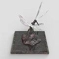 Artistic Garden Ornament With Dragonfly Sculpture On Square Stone Base