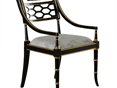 Classic Armchair With Black Frame Gold Accents Gray Upholstered Seat And Geometric Cutout Backrest 3d model