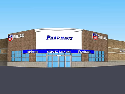 Rite Aid Pharmacy Commercial Building with Walgreens GNC Live Well Food Mart Storefronts 3d model