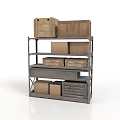 Industrial Metal Shelf With Multiple Layers Wooden Crates And Storage Drawers