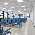 Bright Medical Clinic Room With Blue Beds Windows White Walls And Ceiling