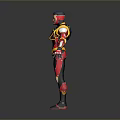 Colorful Sci Fi Character Creature Featuring Black Red Yellow Armor And Blue Chest Symbol