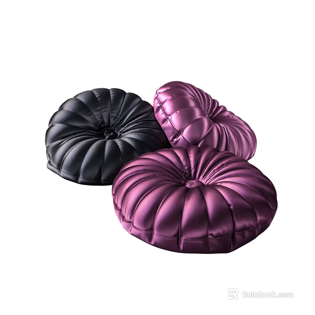 Black and Purple Round Soft Bean Bag Chair for Home Living Room Comfort 3d model 