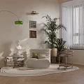 Comfortable Lazy Sofa In Cozy Living Room With Green Floor Lamp Round Rug And Plants