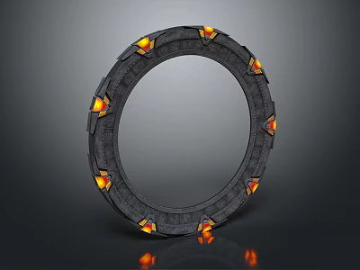 Futuristic Circular Structure With Glowing Orange Elements And Reflective Black Base 3d model