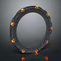 Futuristic Circular Structure With Glowing Orange Elements And Reflective Black Base