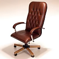 Brown Leather Leisure Chair With High Backrest Diamond Tufted Curved Armrests And Wooden Base Wheels