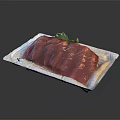 Fresh Tuna Sashimi Slices Neatly Arranged On White Plate With Green Garnish