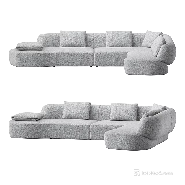 Gray L Shaped Modern Sectional Sofa With Comfortable Cushions For Living Room 3d model