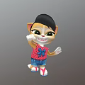 Cartoon Cat Game Character Waving Hand With Black Short Hair Red Top And Blue Shorts