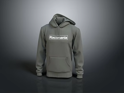 Gray Rockmanila Printed Hoodie With Hooded Design Drawstring And Front Pockets 3d model