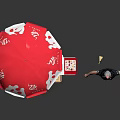 Red Ice Cream Cart Featuring Red Umbrella With White Patterns And Rolling Wheels