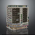 Multi Story Building Model With Ground Floor Shops Various Colored Facades And Upper Floor Balconies