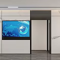 Modern Front Desk Reception Area With Large Screen World Map Globe And Marble Walls 3d model