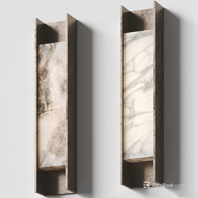 Modern Minimalist Wall Sconces With Marble Panels And Metal Frames For Interior Design 3d model 
